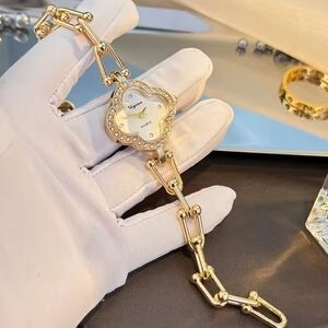 Gold Clover Link Crystal-Trim Bracelet Watch